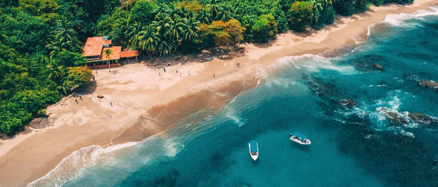 Aerial view of the forest and coastline at Drake Bay, Costa Rica