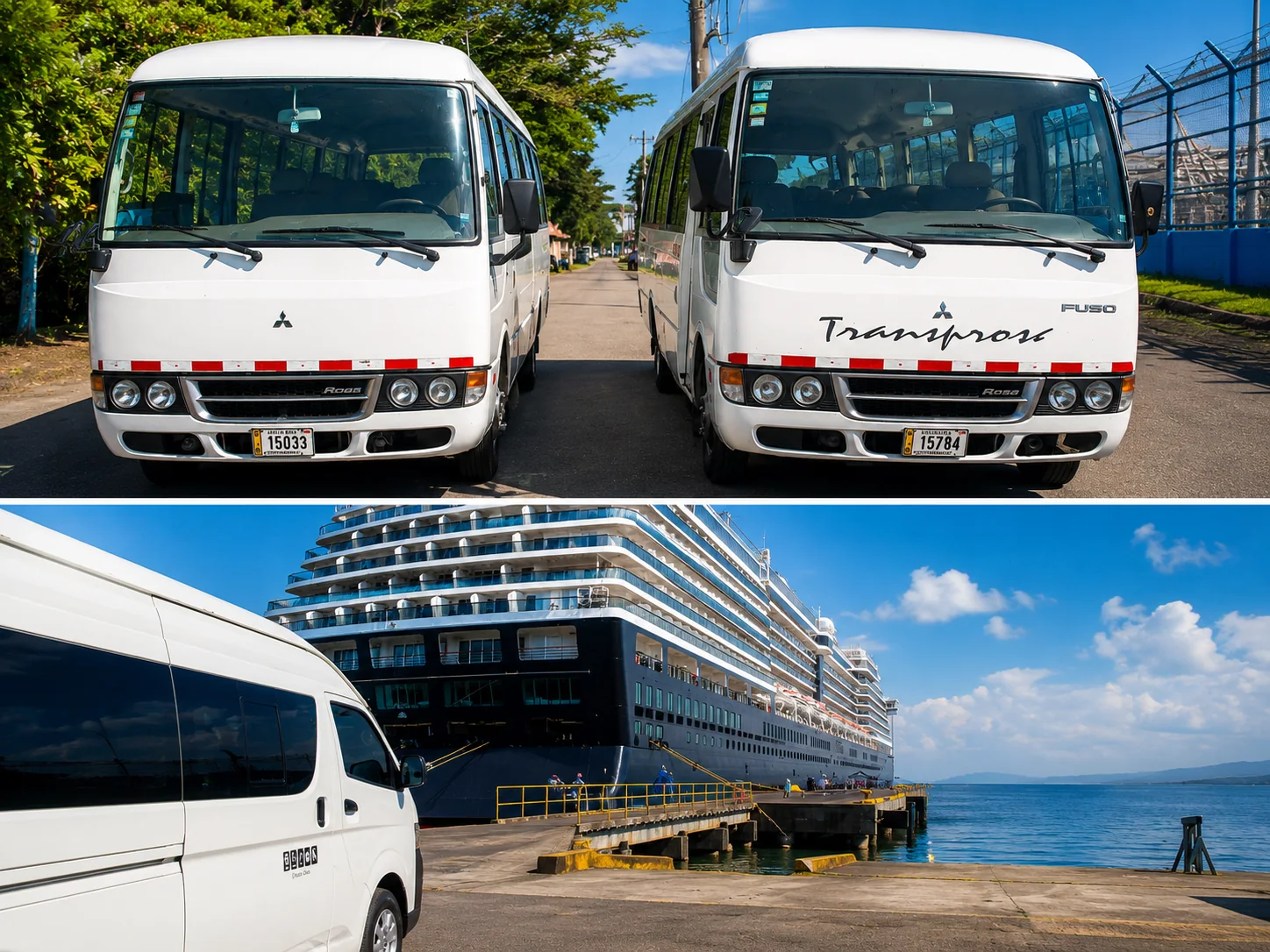 LoaTours tourist minibuses and passenger van serving a Costa Rica cruise port